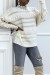 Pull ajouré beige à col rond et dentelle pas chère | 10,92 $ | OKKO MODE