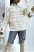 Pull ajouré beige à col rond et dentelle pas chère | 10,92 $ | OKKO MODE
