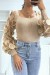 Pull camel côtelé à manche en tulle et pétales | 8,82 € | OKKO MODE