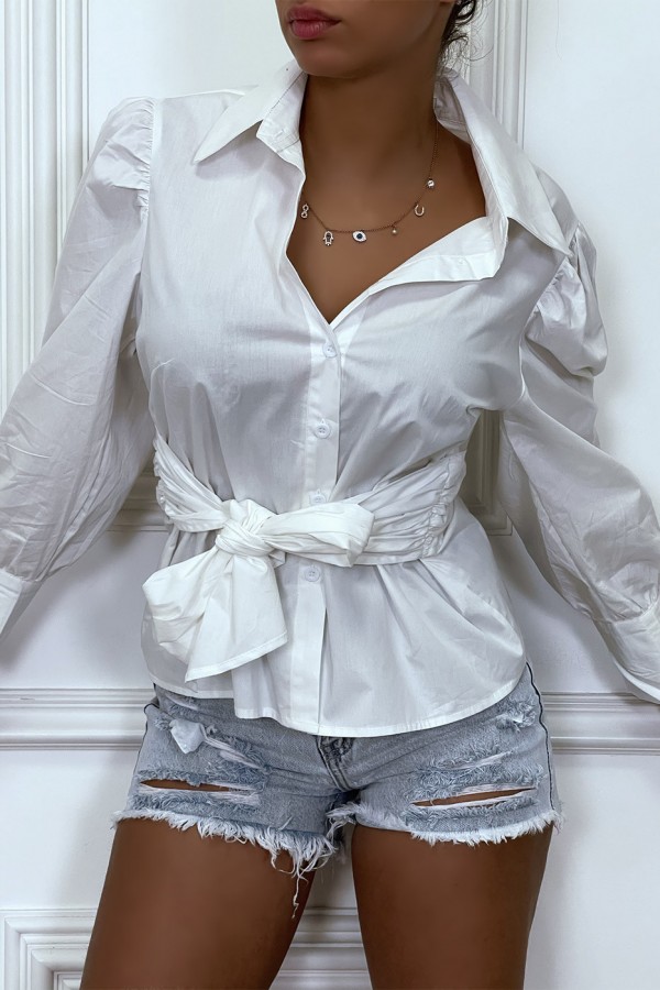 Chemise blanche avec manches bouffante et ceinture intégré - 5