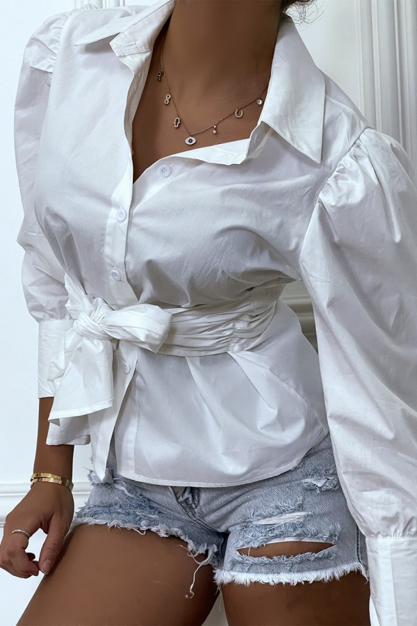 Chemise blanche avec manches bouffante et ceinture intégré - 8