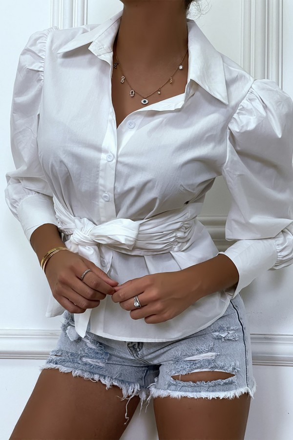 Chemise blanche avec manches bouffante et ceinture intégré - 9