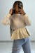 Beige Bluse aus plissiertem Tüll und Kunstleder mit Balloneffekt | 5,25 € | OKKO MODE