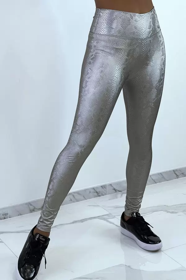 Legging gris efecto 3D con estampado de serpiente