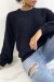 Pull noir à col rond tout doux effet bouffant | 10,92 $ | OKKO MODE