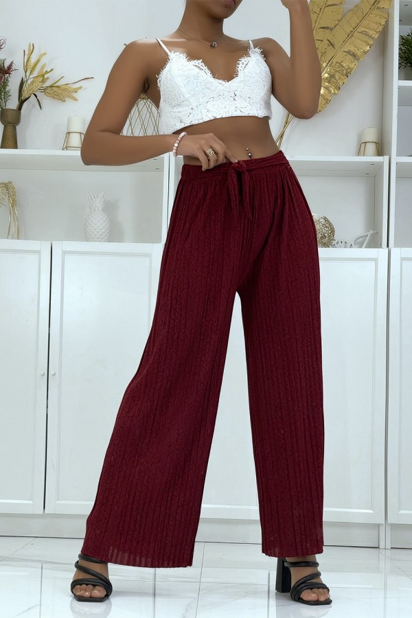 Pantalon plissé fluide bordeaux à motif marbre - 4