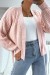 Pink Chunky Knit Wrap Sweater with Puff Sleeves | $10.92 | OKKO MODE