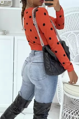 Joli pull moutarde épaules bombé style motard avec perles | 14,42 $ | OKKO MODE