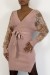 Elegant Rose Wrap Dress with Lace Sleeves | $10.92 | OKKO MODE