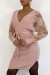 Elegant Rose Wrap Dress with Lace Sleeves | $10.92 | OKKO MODE