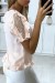 Blouse rose manches volantes avec dentelle et boutonnés au dos | £3.53 | OKKO MODE