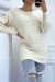 Pull dos-nu beige à nouer en grosse maille et à manches bouffantes | 10,08 € | OKKO MODE
