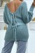 Blue Knit Backless Tie Top with Puff Sleeves | $10.92 | OKKO MODE