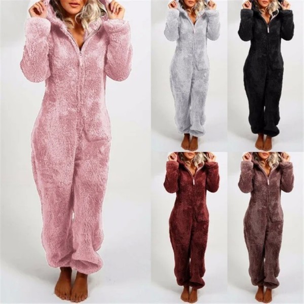 Combinaison salopette à jambes larges pour femmes, fermeture éclair et pyjama chaud vintage