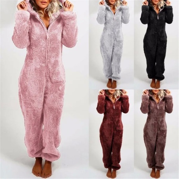 Combinaison salopette à jambes larges femmes, fermeture éclair et pyjama chaud vintage|26,96 €|OKKO MODE