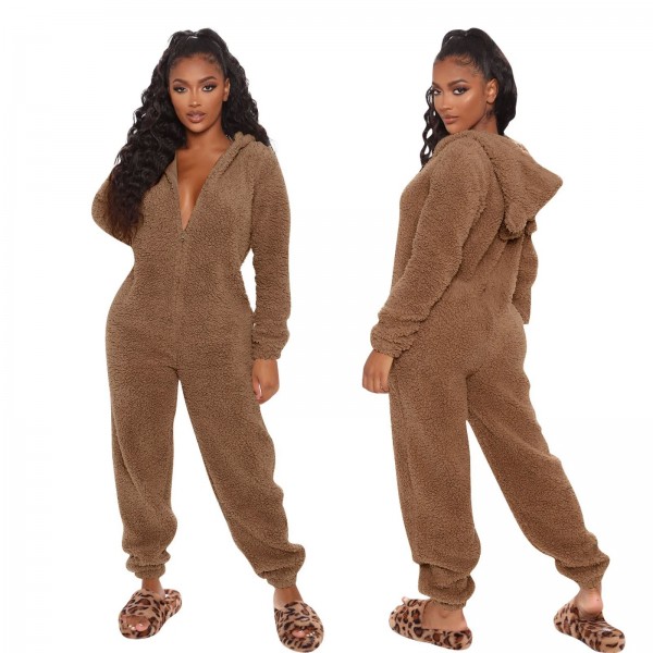 Combinaison salopette à jambes larges femmes, fermeture éclair et pyjama chaud vintage|26,96 €|OKKO MODE