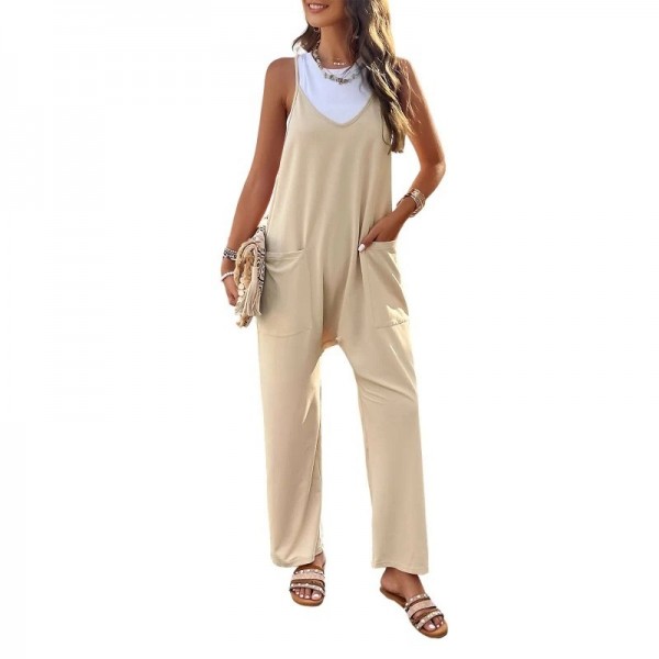 Combinaison camisole décontractée à col en V pour femme, coupe couvertes, couleur unie, printemps, été