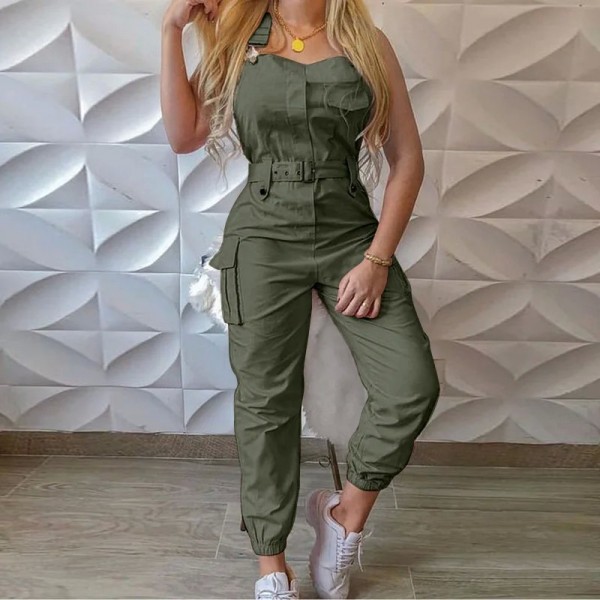 Combinaison de couleur unie pour femmes, nouvelle collection printemps été, bretelles en fibre, poche, slim, mode élégante, déco