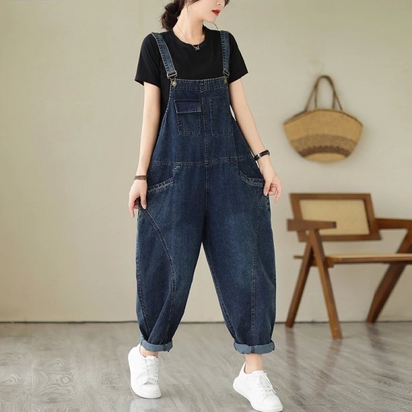 Salopette en jean vintage pour femme, barboteuse et combinaison, jambe large, pantalon baggy cargo, bretelles à bavette, streetw|35,99 €|OKKO MODE