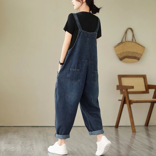 Salopette en jean vintage pour femme, barboteuse et combinaison, jambe large, pantalon baggy cargo, bretelles à bavette, streetw|35,99 €|OKKO MODE