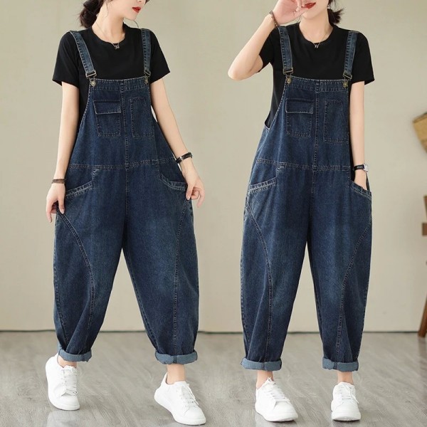 Salopette en jean vintage pour femme, barboteuse et combinaison, jambe large, pantalon baggy cargo, bretelles à bavette, streetw|35,99 €|OKKO MODE