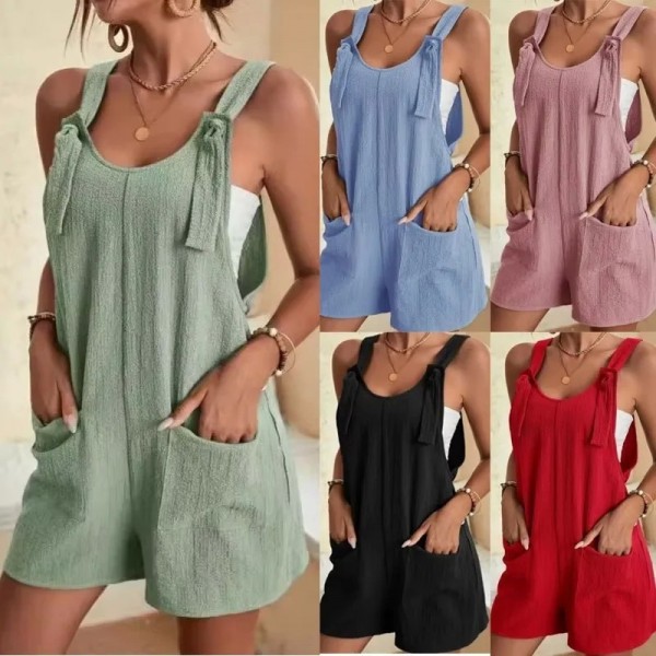 Salopette d'été décontractée pour femmes, barboteuse courte, mode adt, fibre, salopette, solide, décontracté, 03, basique, combi