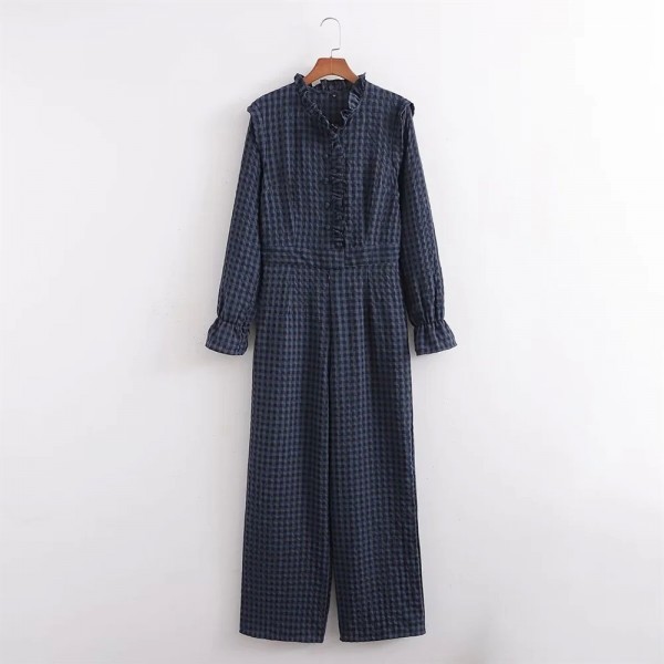 PB & ZA2024-Combinaison à carreaux pour femmes, coupe couvertes, simple et ample, manches longues, tenue debout, vêtements d'hiv