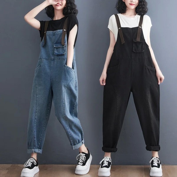 Combishort en fibre de denim pour femmes, barboteuse vintage, combinaisons adt, pantalon à jambes larges, salopette de poche déc