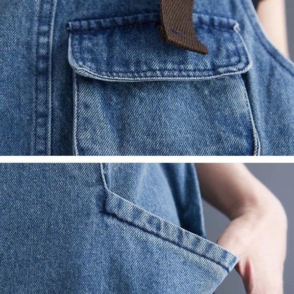 Combishort en fibre de denim pour femmes, barboteuse vintage, combinaisons adt, pantalon à jambes larges, salopette de poche déc|35,88 €|OKKO MODE