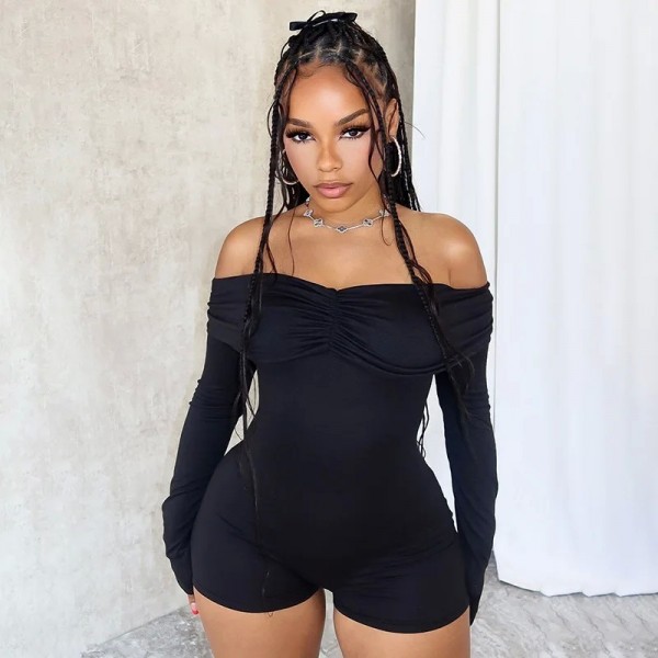 Short à manches longues taille haute pour femme, vêtements pour femme, plis initiés, coupe couvertes, tempérament, 1 pièce, nouv