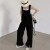 Salopette d'été drapée mince pour femme, salopette Maxi droite, mode coréenne, combinaison noire baggy | 22,64 $ | OKKO MODE