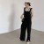 Salopette d'été drapée mince pour femme, salopette Maxi droite, mode coréenne, combinaison noire baggy | 22,64 $ | OKKO MODE