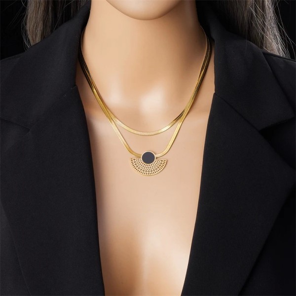 Ensemble de bijoux vintage en acier inoxydable pour femme, collier demi-rond et boucles d'oreilles|4,49 €|OKKO MODE