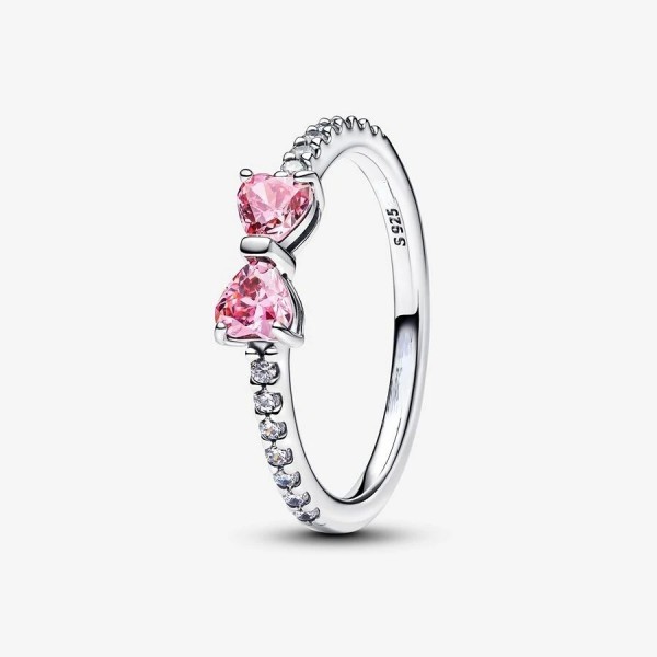 Ensemble de bijoux en argent 925 pour femme, bague à nœud rose mousseux et boucles d'oreilles - cadeaux de Noël|33,29 €|OKKO MODE