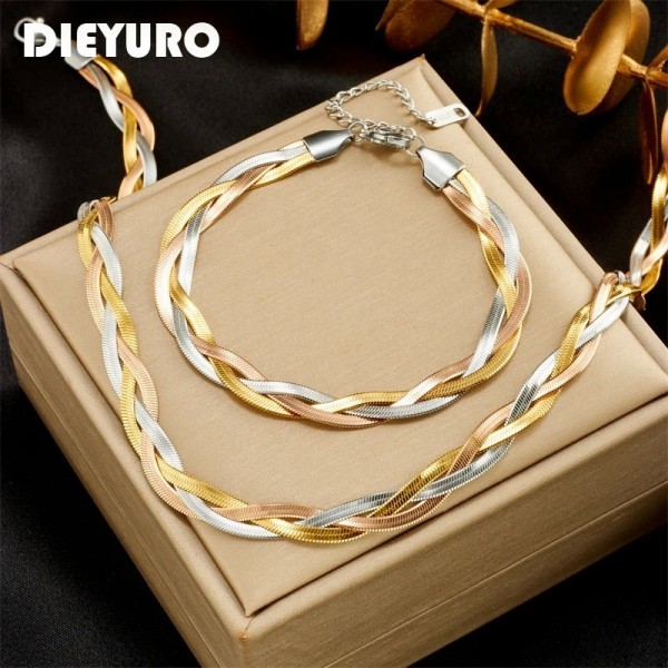 Ensemble de bijoux étanches en acier inoxydable pour femme et fille, collier croisé 3-en-1