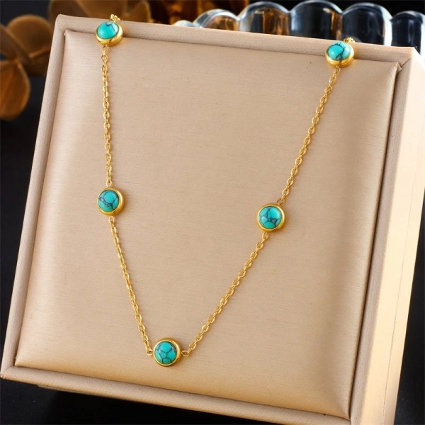 Ensemble de bijoux en acier inoxydable pour femme, collier doré et boucles d'oreilles turquoise|2,00 €|OKKO MODE