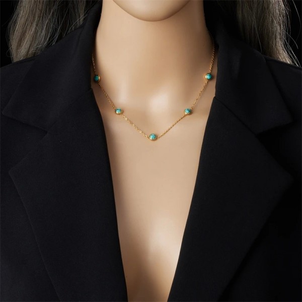 Ensemble de bijoux en acier inoxydable pour femme, collier doré et boucles d'oreilles turquoise|2,00 €|OKKO MODE