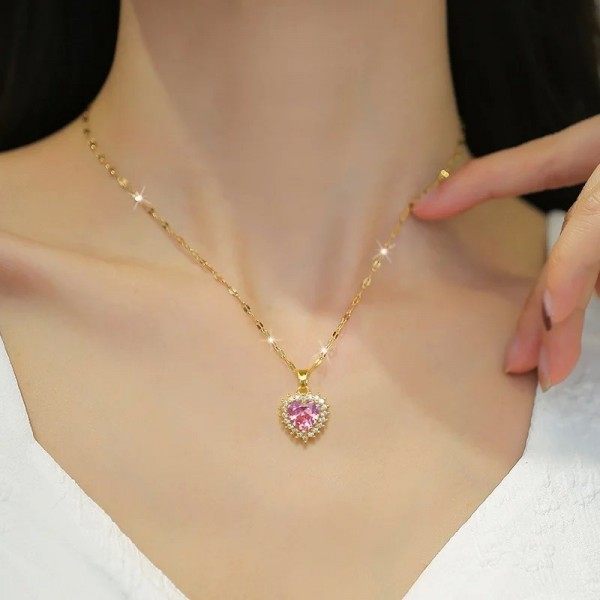 Ensemble de bijoux en acier inoxydable pour femme, pendentif coeur rose|2,00 €|OKKO MODE