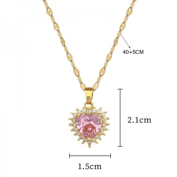 Ensemble de bijoux en acier inoxydable pour femme, pendentif coeur rose|2,00 €|OKKO MODE