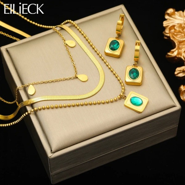 Ensemble de bijoux ovales en acier inoxydable pour femme
