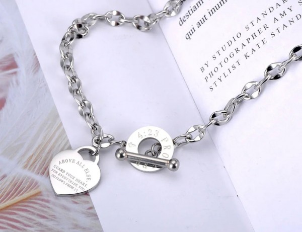 Bracelet à breloques coeur en acier inoxydable, ensemble colliers titane|2,00 €|OKKO MODE