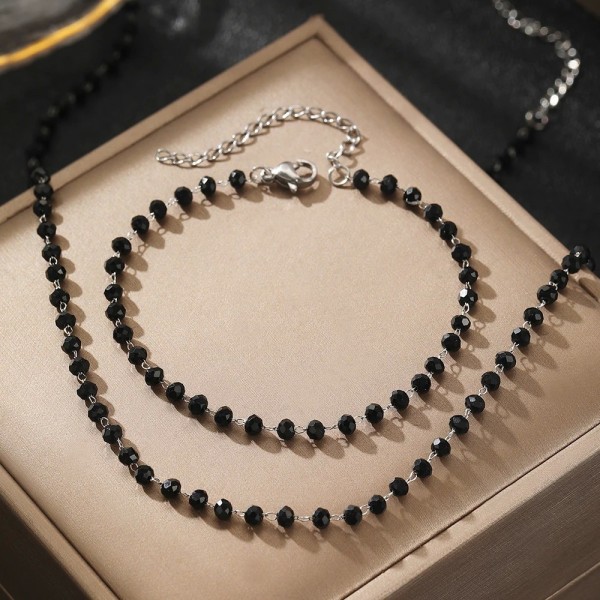 Ensemble de bijoux en acier inoxydable pour femmes, design perles noires|2,00 €|OKKO MODE