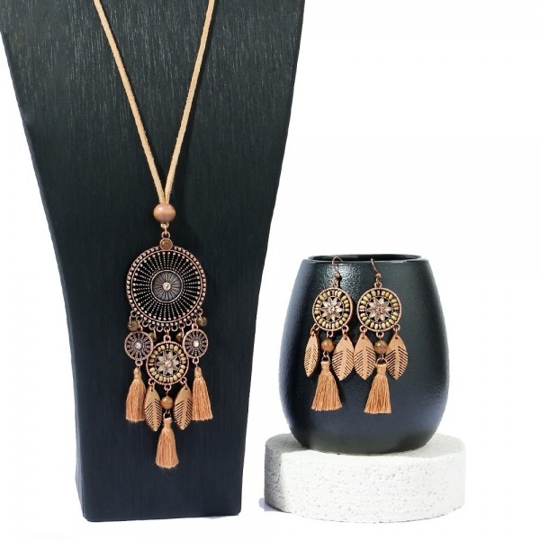 Ensemble de bijoux vintage Boho pour femmes, pendentif pompon et boucles d'oreilles|4,49 €|OKKO MODE