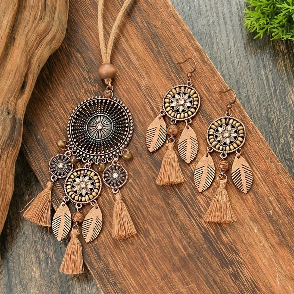 Ensemble de bijoux vintage Boho pour femmes, pendentif pompon et boucles d'oreilles|4,49 €|OKKO MODE