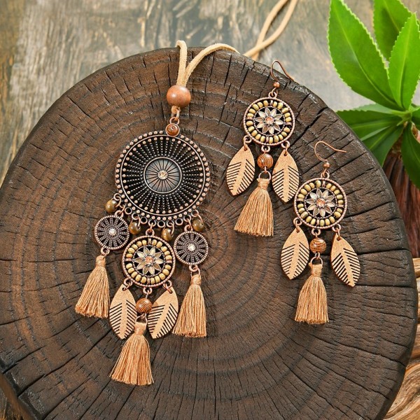 Ensemble de bijoux vintage Boho pour femmes, pendentif pompon et boucles d'oreilles|4,49 €|OKKO MODE