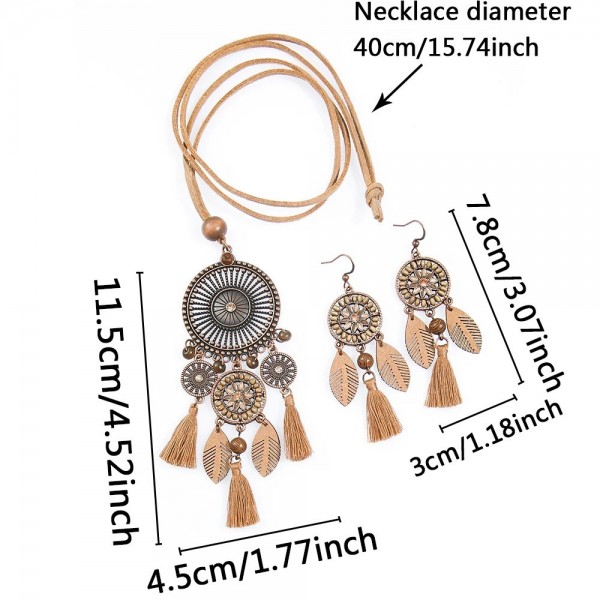 Ensemble de bijoux vintage Boho pour femmes, pendentif pompon et boucles d'oreilles|4,49 €|OKKO MODE