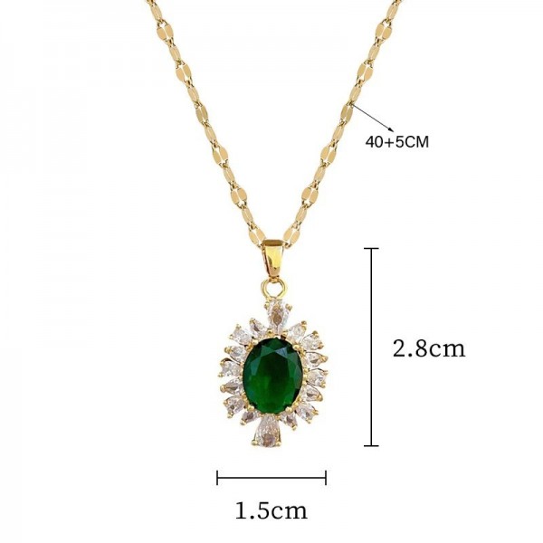 Ensemble de bijoux en acier inoxydable pour femmes et filles, collier à breloques en cristal vert, boucles d'oreilles|2,24 €|OKKO MODE