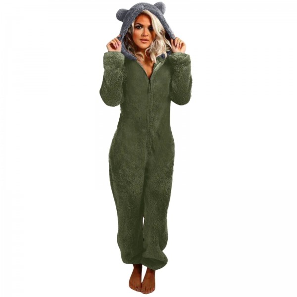 Pyjama chaud à capuche pour femme, grenouillères moelleuses sourire|12,71 €|OKKO MODE