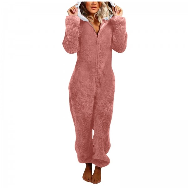 Pyjama chaud à capuche pour femme, grenouillères moelleuses sourire|12,71 €|OKKO MODE