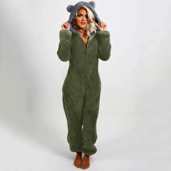 Pyjama chaud à capuche pour femme, grenouillères moelleuses sourire|12,71 €|OKKO MODE